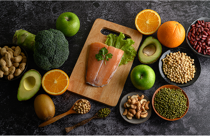 Whole foods laid out on a board